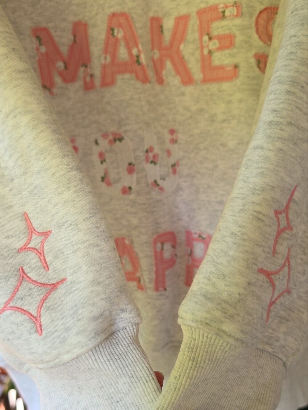 Altar'd State Light Gray Crewneck Quilted Do What Makes You Happy Sweatshirt - Picture 3 of 4